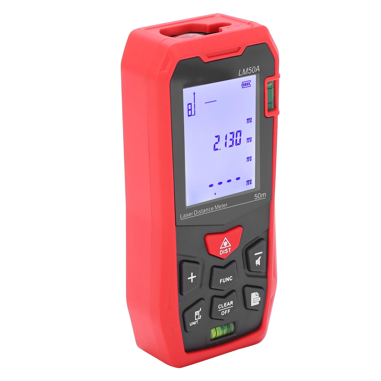 Socobeta Medidor de Distancia Láser LM50A 50M, Herramienta de Medición, Telémetro Infrarrojo con Almacenamiento de 99 Datos para Medición en Interiores y Exteriores