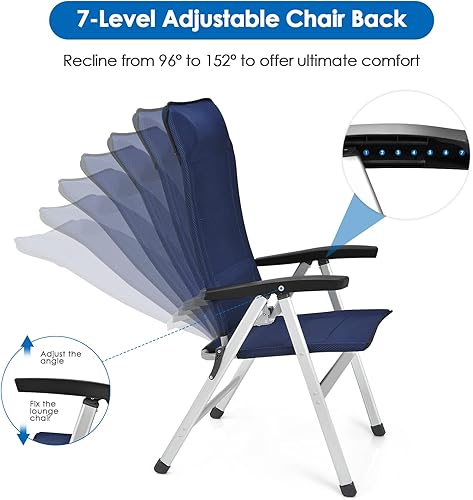 Miniatura 5 de Tangkula Juego de 2 sillas plegables para patio, sillas reclinables portátiles con respaldo ajustable de 7 posiciones y reposacabezas acolchado,