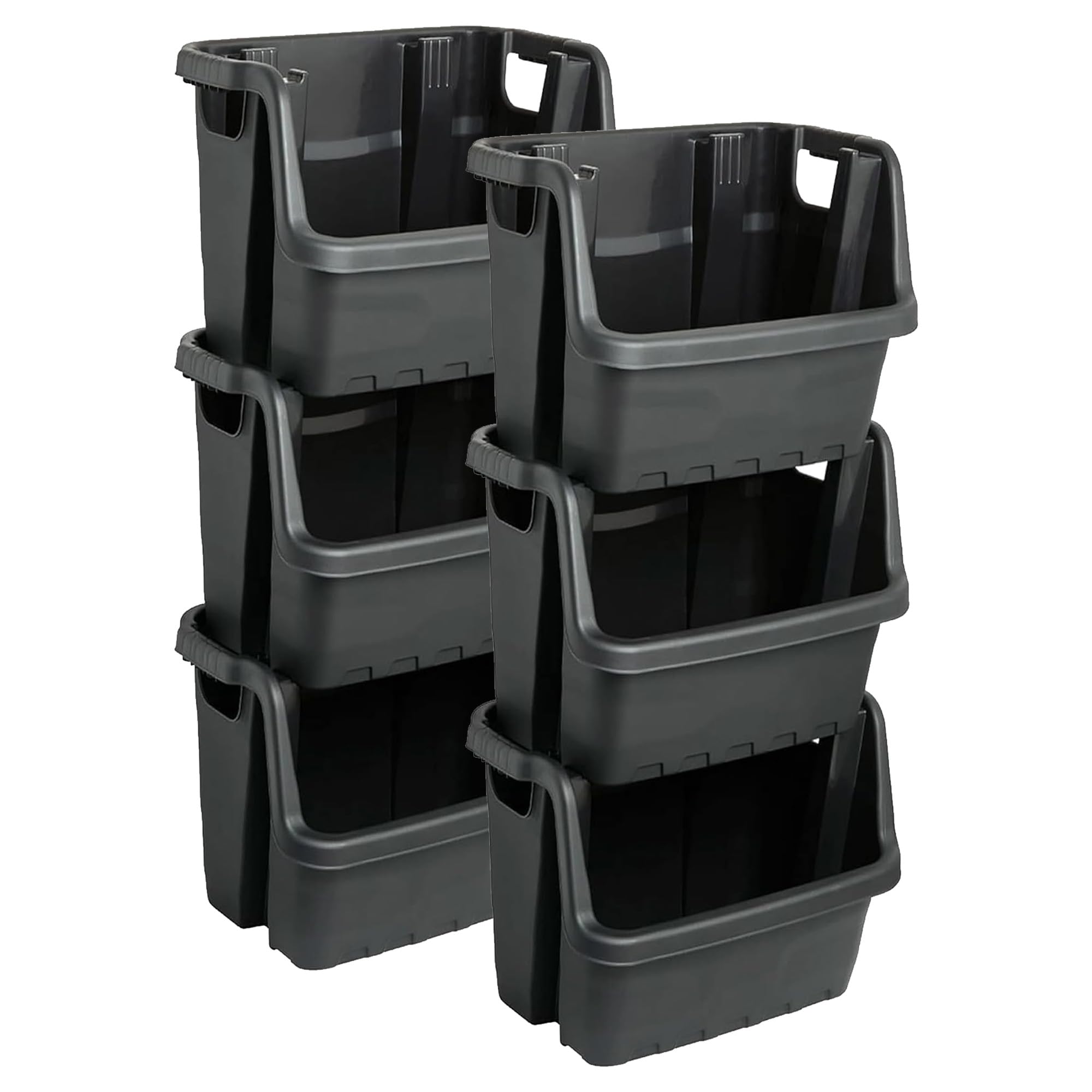 Star Supplies Black Pack Of 6 Strong Large Plastic Open Fronted Stacking Crates Heavy Duty Storage Boxes