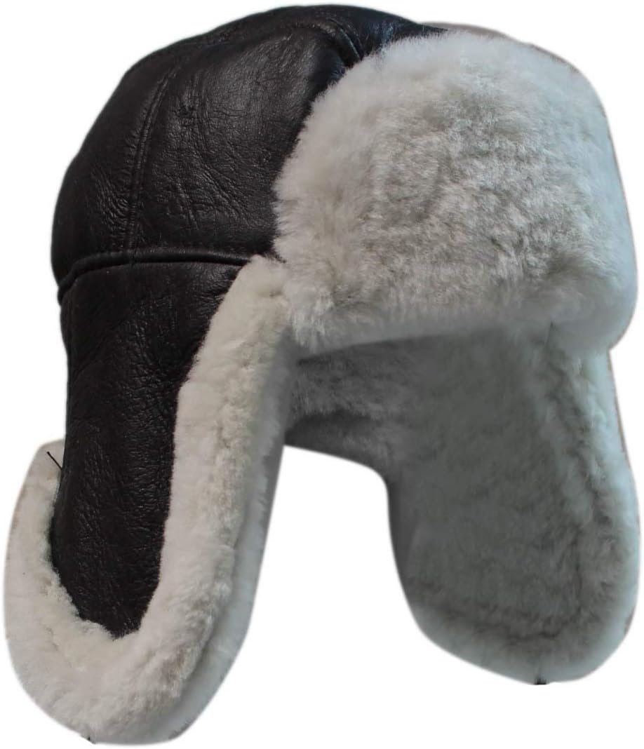 Infinity LeatherMen's B3 Brown Ginger Cream RAF Aviator Shearling Sheepskin WW2 Flying Hat