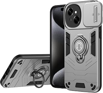 for Tecno Spark Go 1 Case with Kickstand & Slide Camera Cover, Shockproof Military-Grade Case Rugged Protective Cover for Tecno Spark Go 1 PhoneSilver