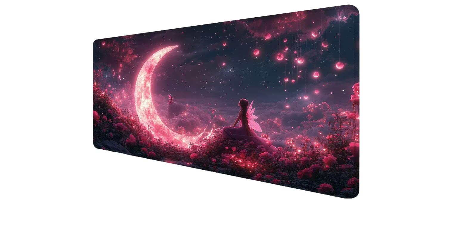 Alfombrilla Ratón, Alfombrilla Raton XXL 1600x800x3 mm, Mouse Pad Grande Gaming, Mousepad con Base Antideslizante, Tapete Escritorio con Bordes Cosidos, Desk Mat para PC, Oficina (SueñO, Luna) D1-927