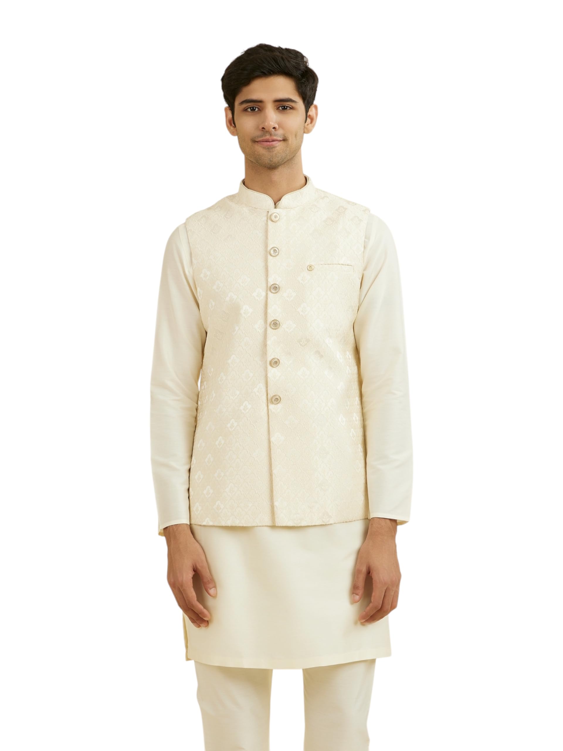 manyavar Men's Brocade Self-Design Traditional Nehru Jacket (1pc)-picture-15