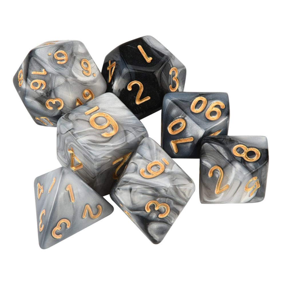 WHFDSBD Polyhedral Dice Set,Dark Grey 7Pcs/Set Digital Dice Game Dice Set Polyhedral D4-D20 Multi Sided Acrylic Dice Gift