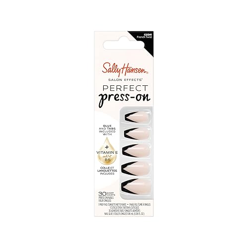 Sally Hansen Salon Effects Perfect Press-On Nails | Coffin Shape | Easy to Apply, Non-Damaging | 30 Nails, Nail Glue, Adhesive Tabs, File | French Twist