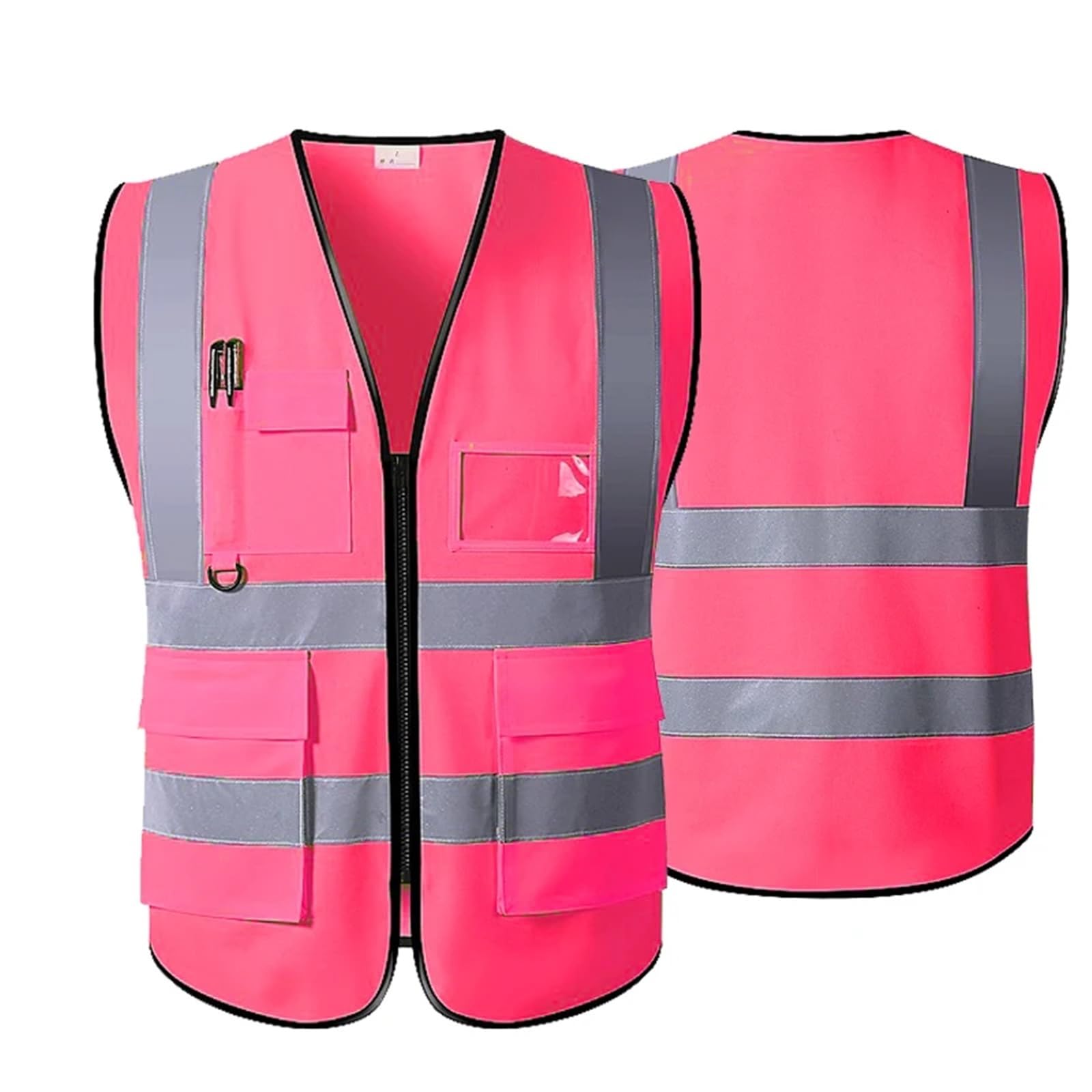 ByNGSDCC Reflective Safety Vest with Zipper & Pockets - High Visibility Construction Workwear(Pink)