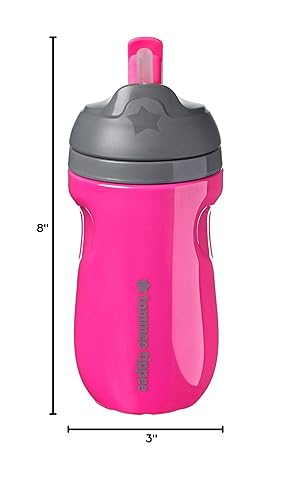Vista 8 de Tommee Tippee Vaso con popote aislado para niños pequeños, a prueba de derrames, 9 onzas, 39.4 ft+, 1 unidad, rosa