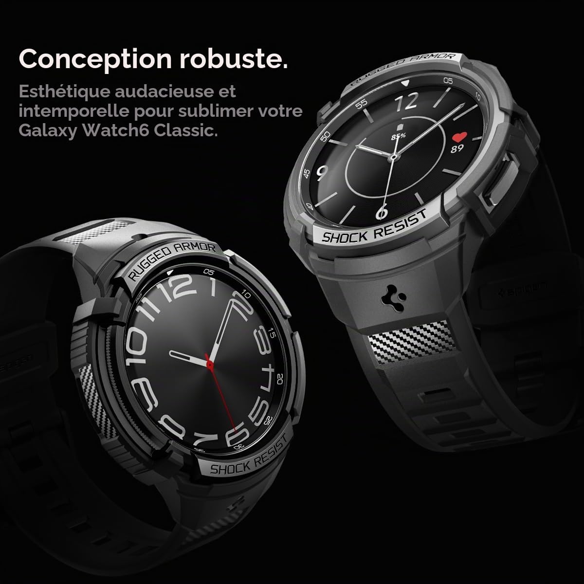 Spigen Rugged Armor Pro Coque de protection en TPU avec bracelet pour Samsung Galaxy Watch 6 Classic 47 mm