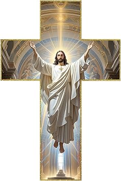 Cross Wall Art, 2D Vintage Wooden Jesus Christ Wall Cross, Realistic Hanging Catholic Crucifix for Home Blessing, Inspirational Christ Walls Art for Church Christmas