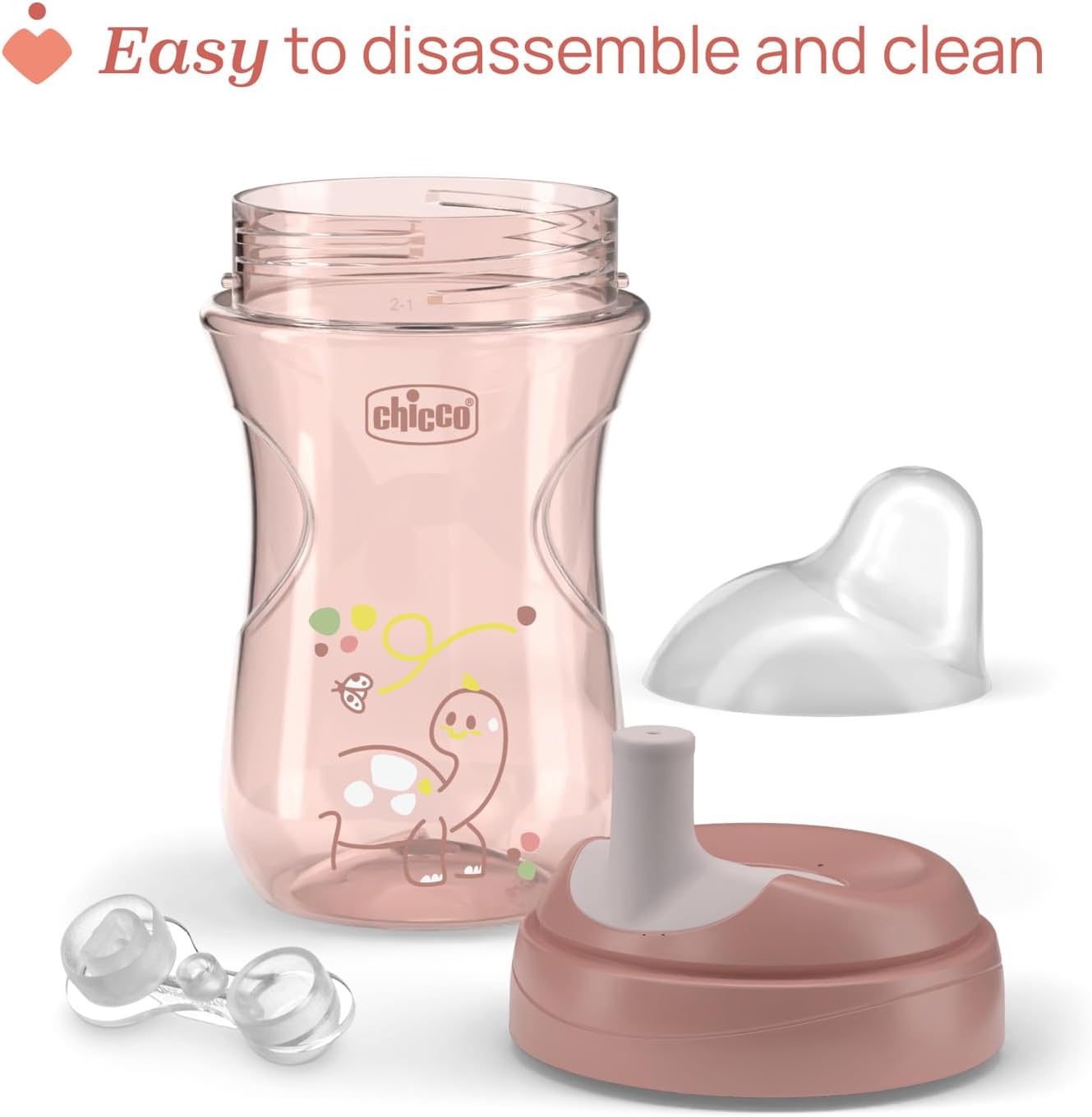 Chicco Advanced Mug, 9oz Non-Drip Plastic Cup with Straw, Ergonomic Spout and Valve, BPA Free, 12M+, Pink