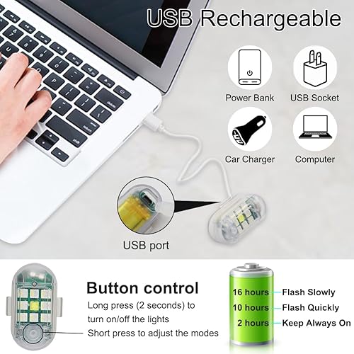 Miniatura 3 de 4 luces LED estroboscópicas anticolisión con control remoto, 7 colores USB recargables intermitentes inalámbricas LED estroboscópicas para coche,
