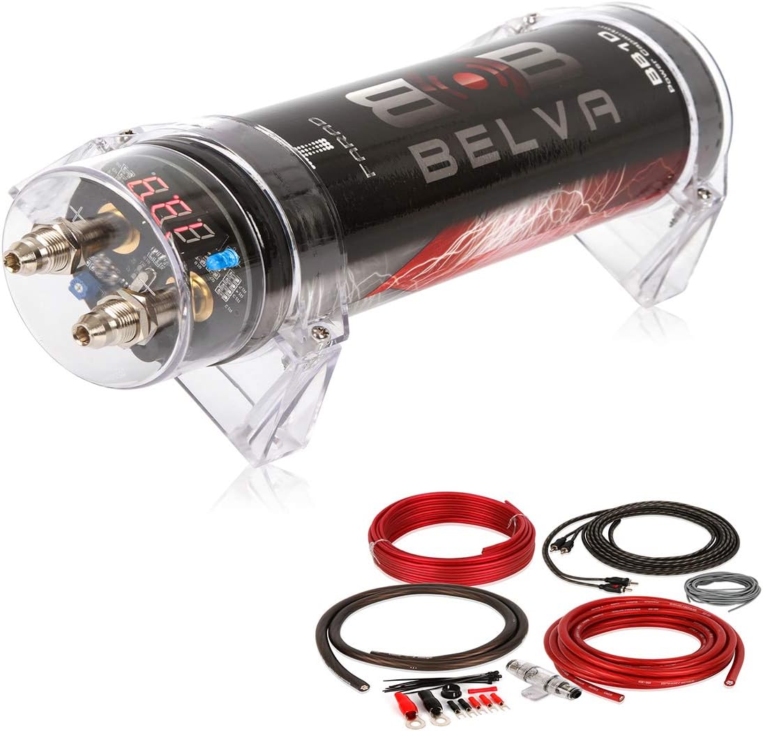 Belva 1 Farad Capacitor with 4 Gauge 2-Channel Amp Kit (B1DK42R)