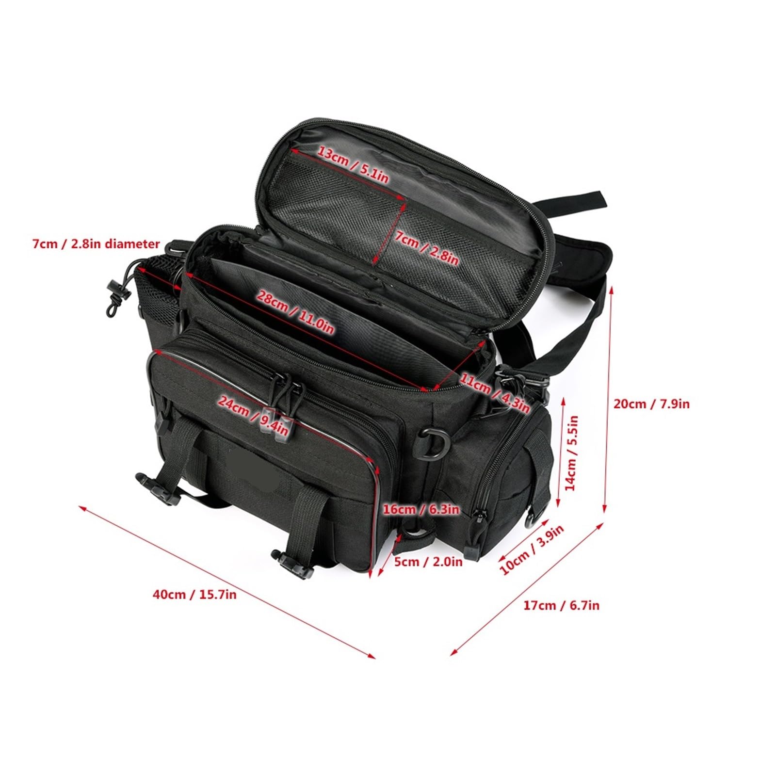 Borsa da Pesca Borse da Pesca, Sport all'Aria Aperta, Gilet Monospalla, Borsa Porta Esche da Pesca, Mulinello, con Scatola for Attrezzi(Black)