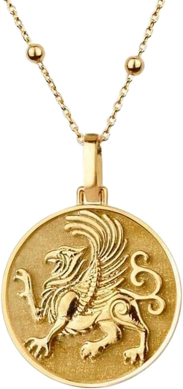 LKBEADS 925 sterling silver Luxury Pendant 24mm, Without Chain, The Griffin, Mythical Creature, Gryphon Bird Jewelry, Lion Eagle Medallion, Layering Coin, gold Plated|LK_OPC_00528