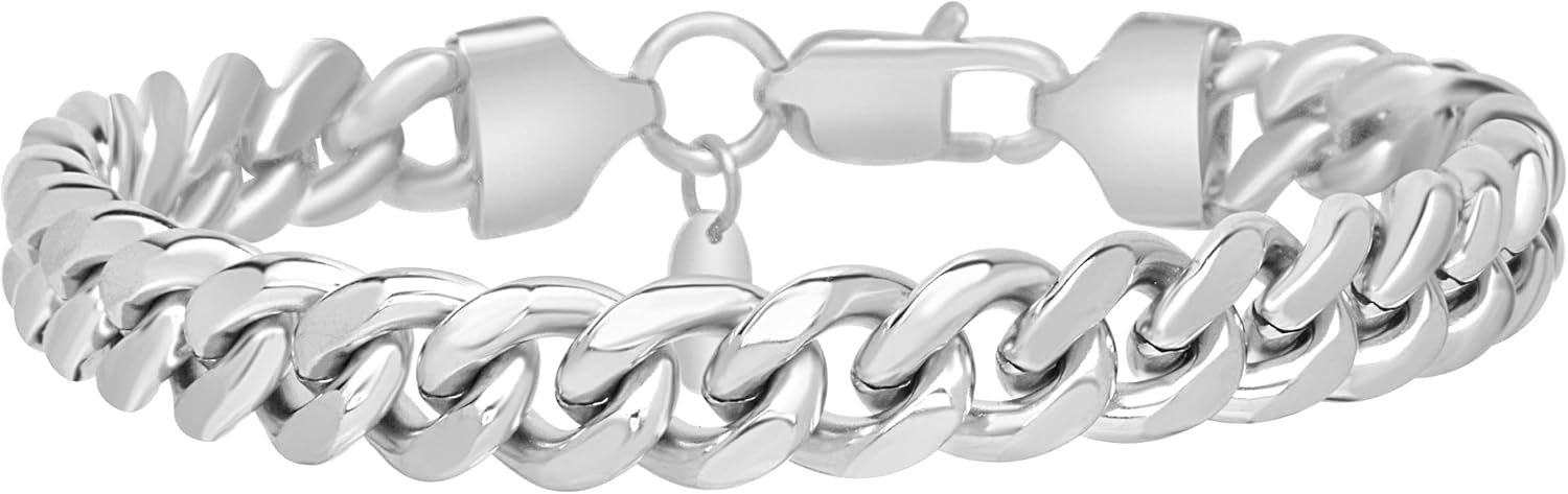 Nautica Stainless Steel Bracelet for Men Miami Cuban Flat Link Chain Bracelet Lobster Clasp