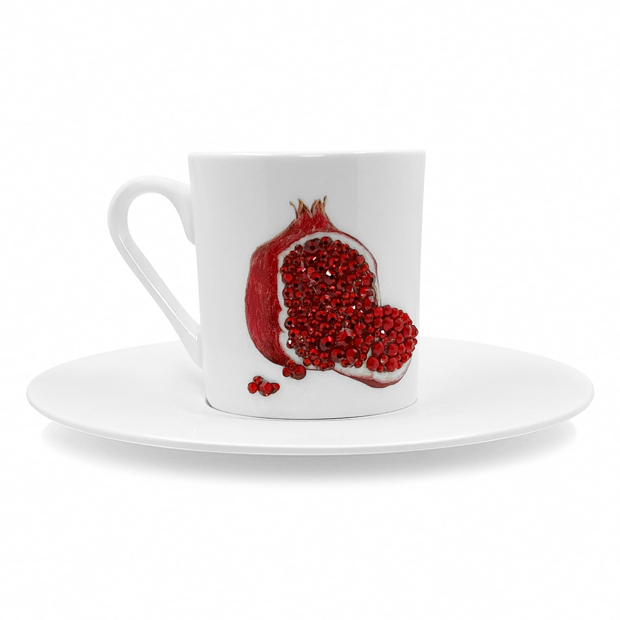 mAmy Pomegranate Coffee Cups with Saucers, Set of 4
