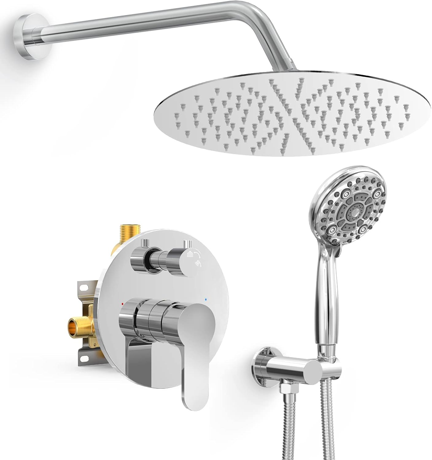SR SUN RISE Shower System 12 Inch Rain Shower Faucet Set 6 Setting
