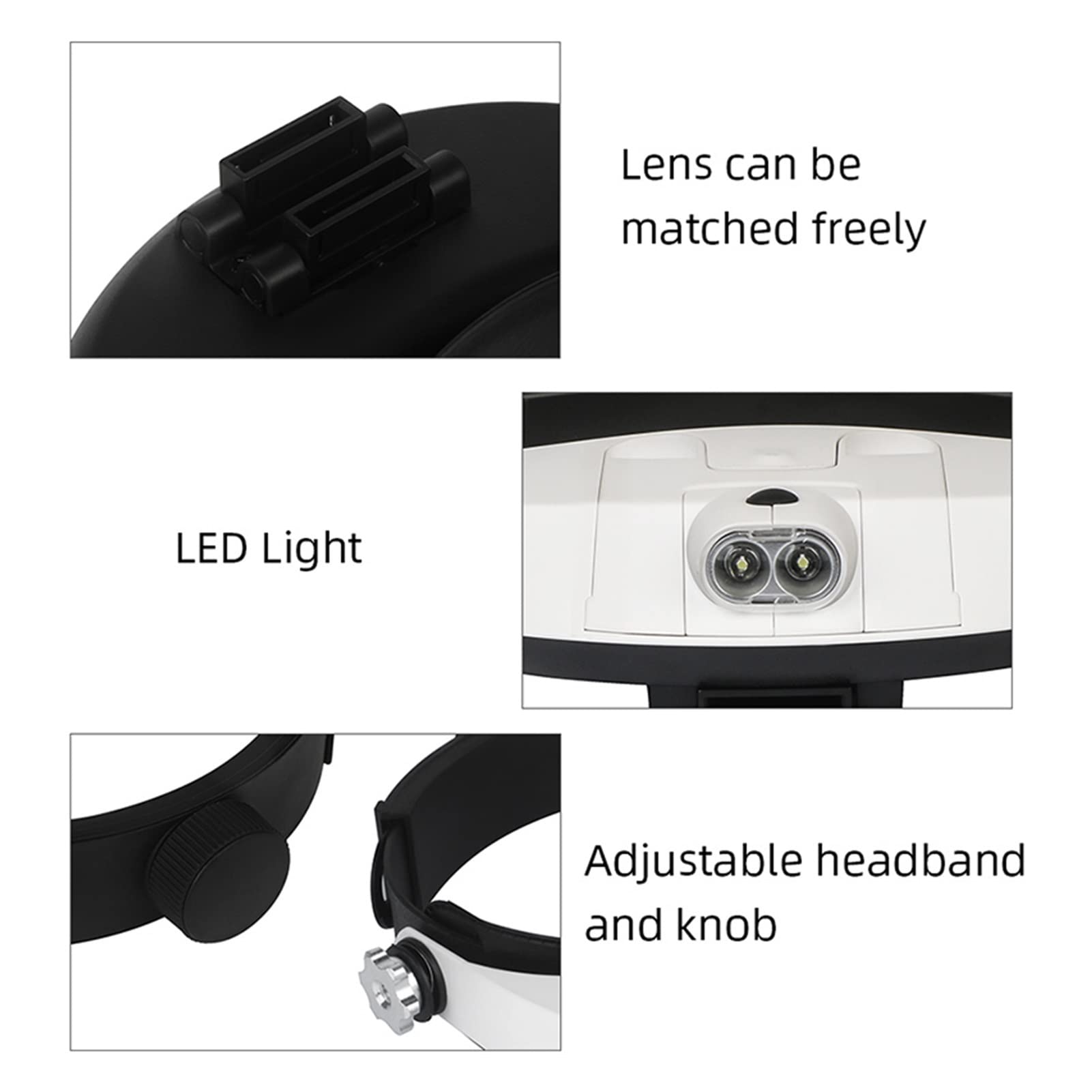 Herramienta de reparación de lámparas de Lupa Lupa con Luces LED 1X 1.5X 2X 2.5X 3.5X Lupa de iluminación montada en la Cabeza de 2 LED Gafas Lupa Brazo de Cuello de Cisne Flexible
