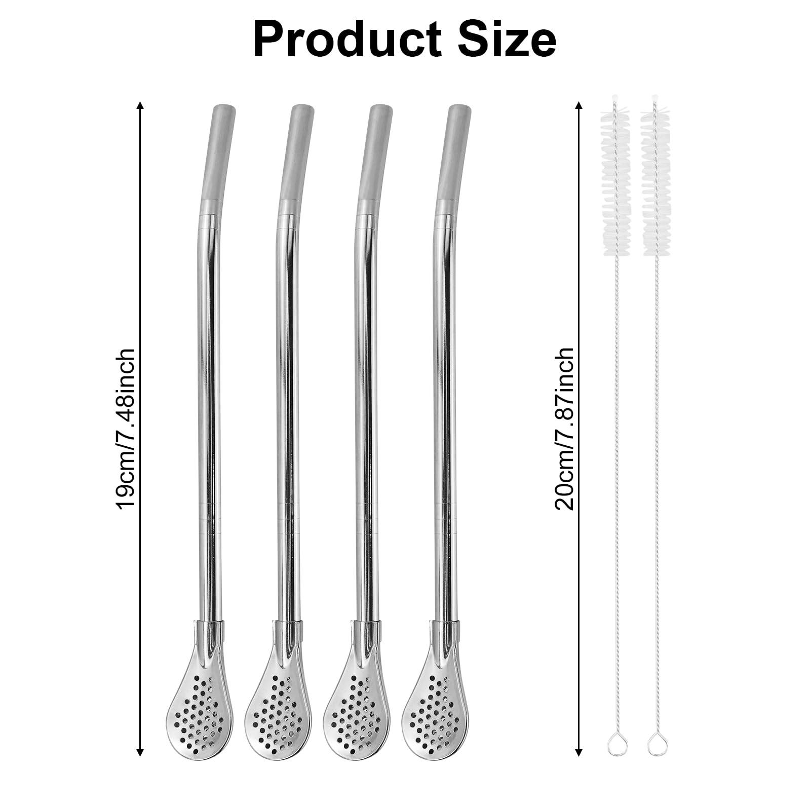 4Pcs Stainless Steel Straws with Filter Spoon, Filter Straw Spoon, Reusable Bombillas Straws Spoon with 2 Cleaning Brushes for Loose Tea, Coffee, Beverages — Amazon image 2
