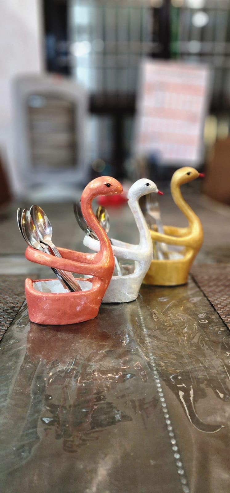 DEEP SELECTION Luxury Design Elegant Rasin Work Dinnerware Set for Salad for Fruit for Cakes, Cutlery Holder for Dining Table and Kitchen Spoon, Wooden Spoon, Kinfe & Forks Storges (Pack of 1)