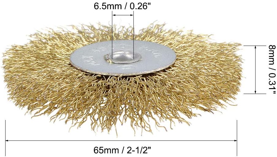 uxcell 2-1/2-Inch Wire Wheel Brush Bench Brass Plated Crimped Steel with 1/4-Inch Arbor Hole 10 Pcs