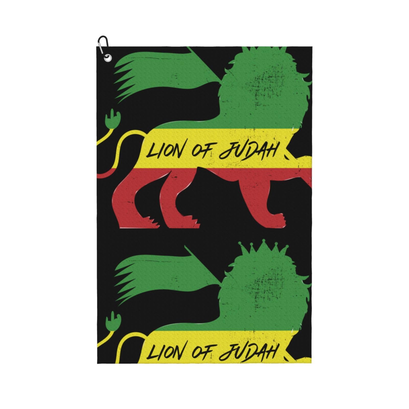 peiyeety Lion Rasta Reggae Music Jamaica Flag Microfiber Golf Towel with Carabiner Clip, 16x24 Inch Absorbent Waffle Weave Towel for Golf Bags