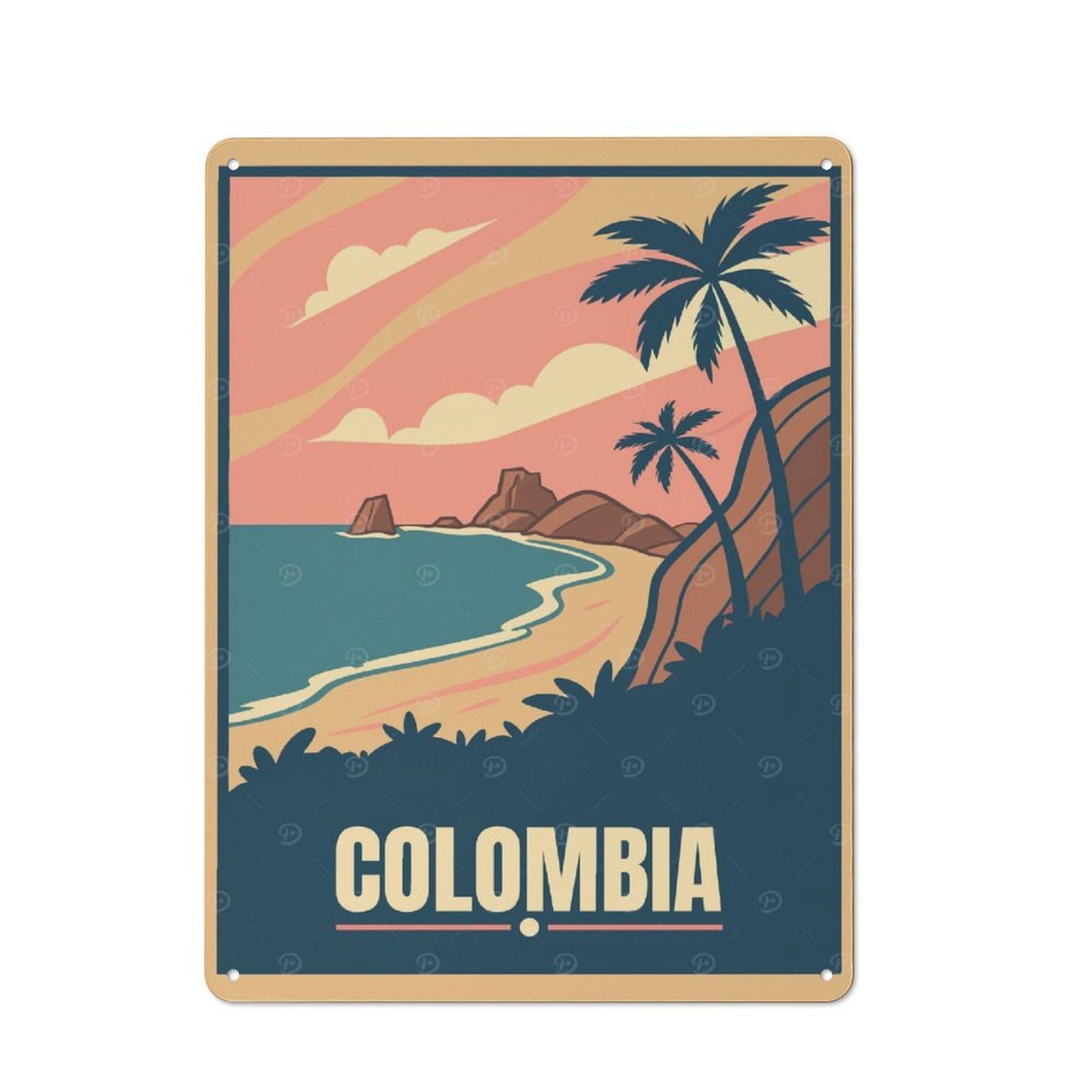 Colombia Travel Warehouse Style Metal Wall Decor 40x30cm, Metal Wall Sign for Workspace, Cafe, Hallway Or Garage