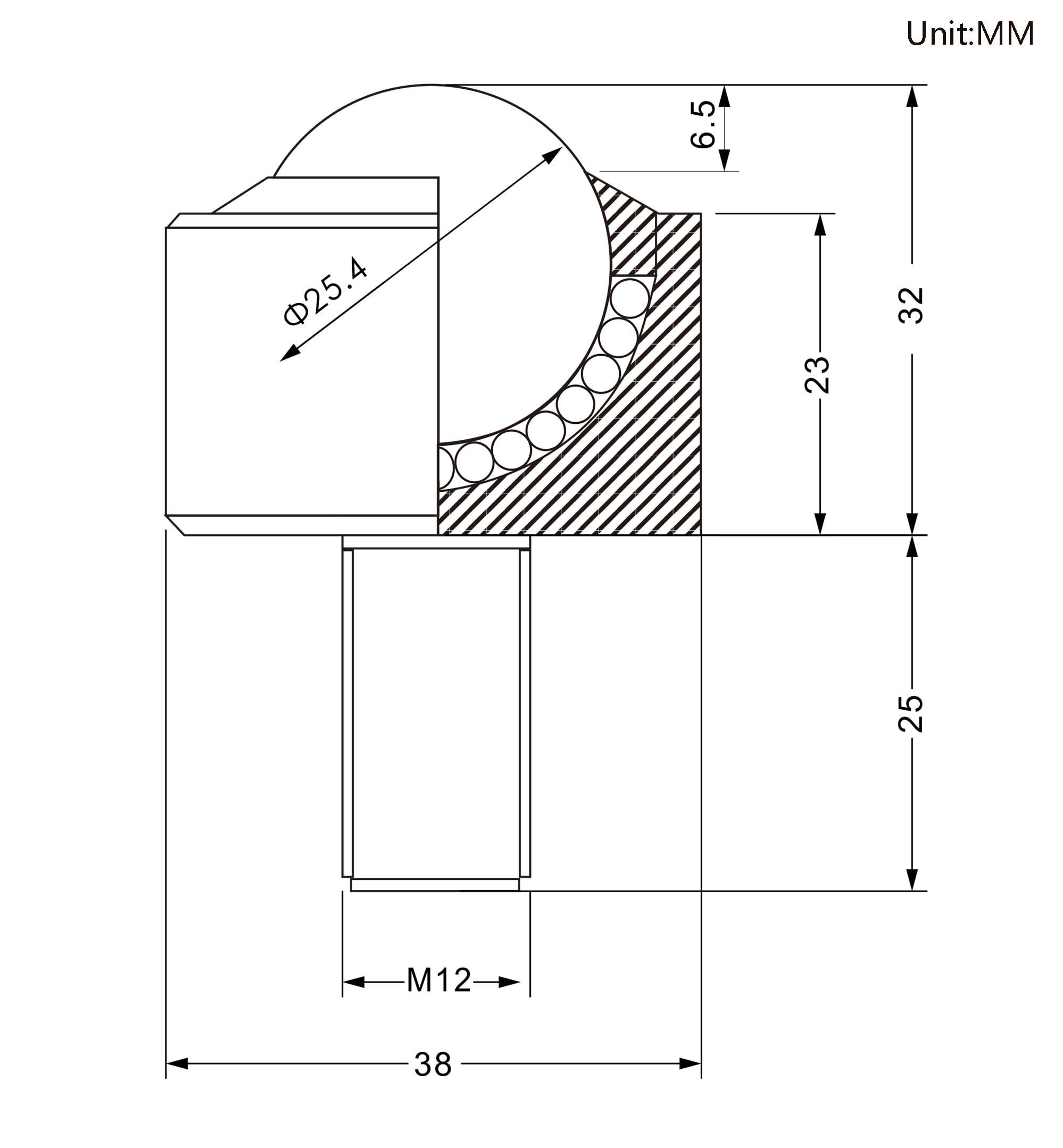 Roulements de transfert à billes 4 pièces, tige filetée M12, roulettes de transfert à rouleaux à billes de 1 pouce, acier à roulement et acier au carbone, capacité de charge totale de 1180 lb-KSM.