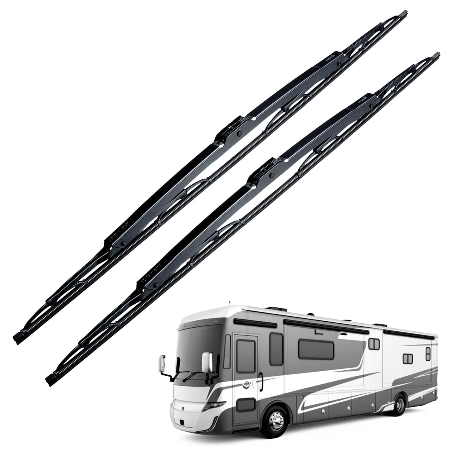 ClixWipers RV 2-Pack 28" + 28" Class-A OEM Heavy Duty Replacement All-Weather Steel Windshield Wipers for Jumbo Hook Arms - w/Saddle Adapter (Set of 2)