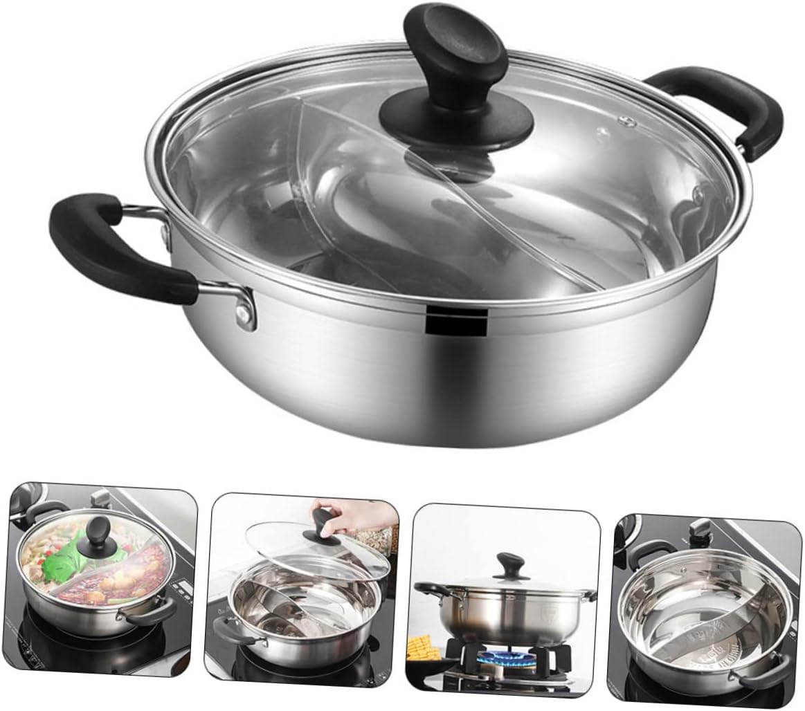 Stainless Steel Dual Hot Pot with Lid Multi-functional Induction Cooker Pot Double-sided Design for Two Flavors for Family Gatherings and