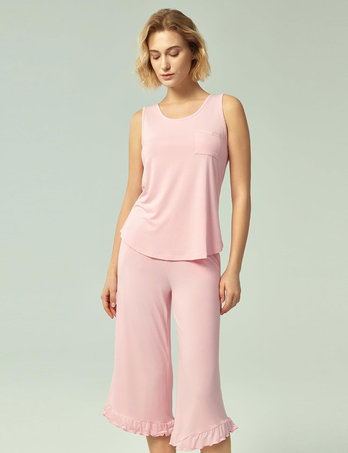GYS Women's Pajama Sets 2 Piece, Bamboo Viscose Lounge Sets for Women, Soft Tank Top and Capri Pants Sleepwear Pjs S-XXL