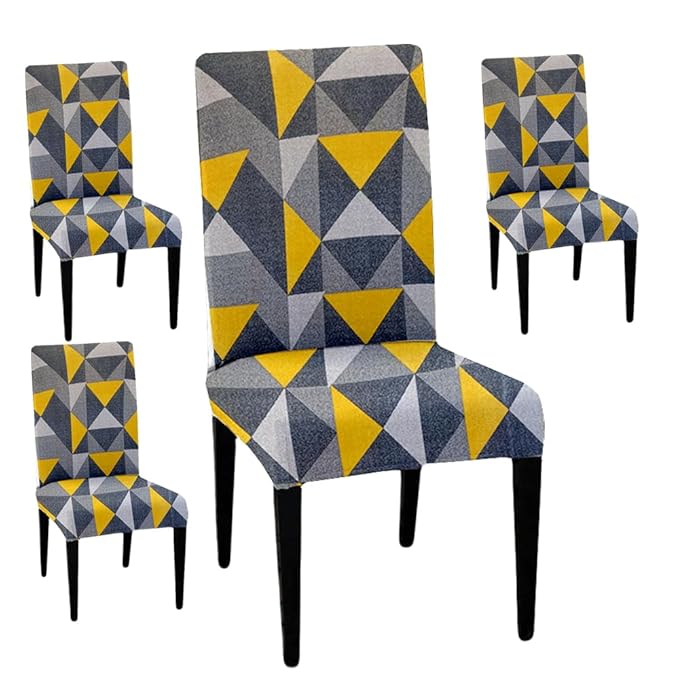HOTKEI Pack of 4 Geometric Multicolor Dining Table Chair Cover Stretchable Slipcover Seat Protector Removable 1pc Polycotton Dining Chairs Covers for Home Hotel Dining Table Chairs