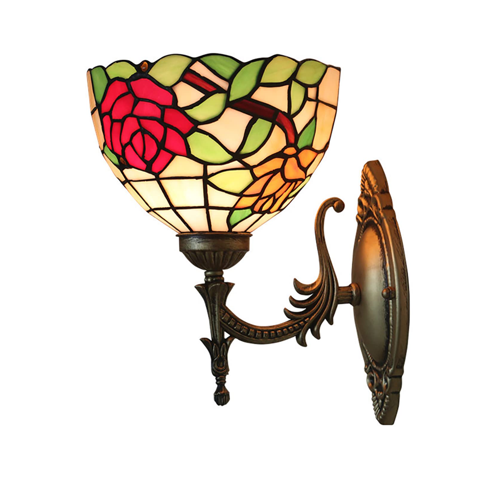 NHPJFDC Rustic Victorian Style Tiffany Wall Sconces, 8 Inch Red Yellow Rose Wall Light For Stairway Bathroom Bedroom, E27 Hardwired Wall Lamp