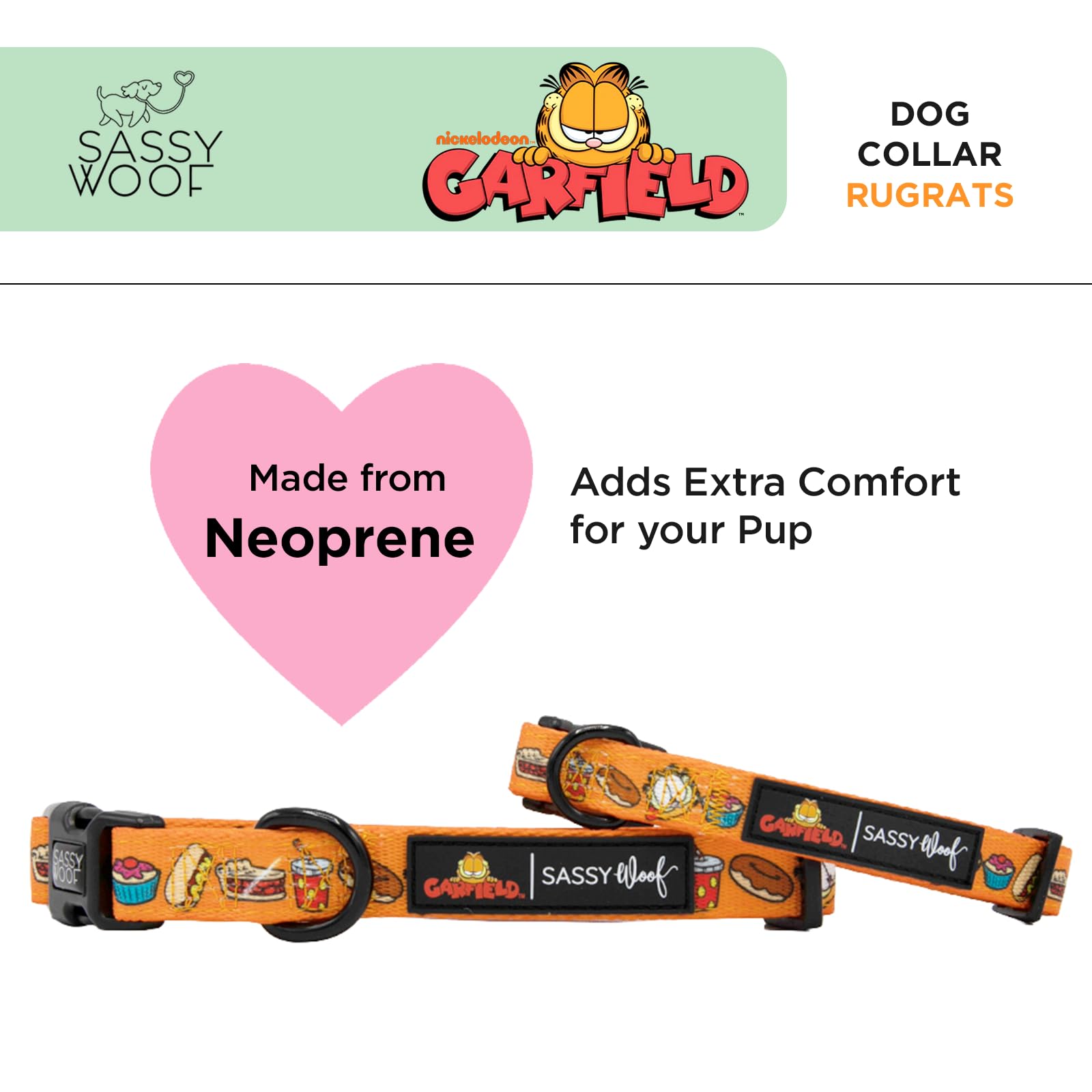 Sassy Woof Garfield™ Hundeleine – 152,4 Cm, Neopren-Griff, Offizielles Lizenzprodukt