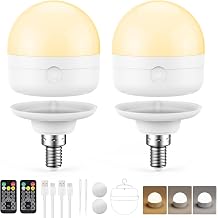 E12 Rechargeable Light Bulbs with Remote, 10W 900lm 3-in-1 Battery Operated Emergency Lighting, 3500mAh 60W Equivalent Bulbs with Magnetic Base & Hook for Home Camping Hurricane&Power Outage, 2 Pack