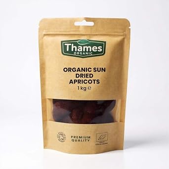 Organic Sun Dried Apricots 1kg- Certified by Soil Association - Delicious, Nutritious, Convenient - All Natural, No Added Sugar, Non-GMO, Unsulphured - Digestive - Thames Organic