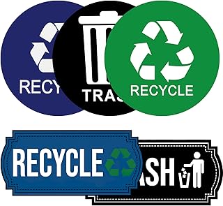 Trash and Recycle Stickers 5 Pcs for Bins, Recycling Stickers for Trash Can UV Stable and Weatherproof, Bin Labels for Kitchen Office Garage Waste Basket Indoor Outdoor Use
