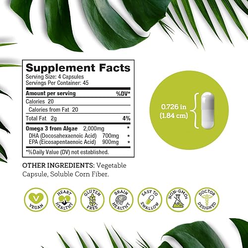 Miniatura 4 de DSO Suplemento vegano de algas Omega 3 – 180 cápsulas – Alternativa al aceite de pescado a base de plantas – Suplementos de EPA y DHA – Suplemento