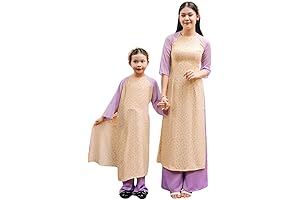 Gorgeous Yellow Mom and Daughter Matching Ao Dai Set with Classic Floral...