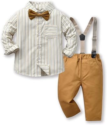 Toddler Dress Suit Baby Boys Gentleman Clothes Sets Bow Ties Shirts + Suspenders Pants Outfits