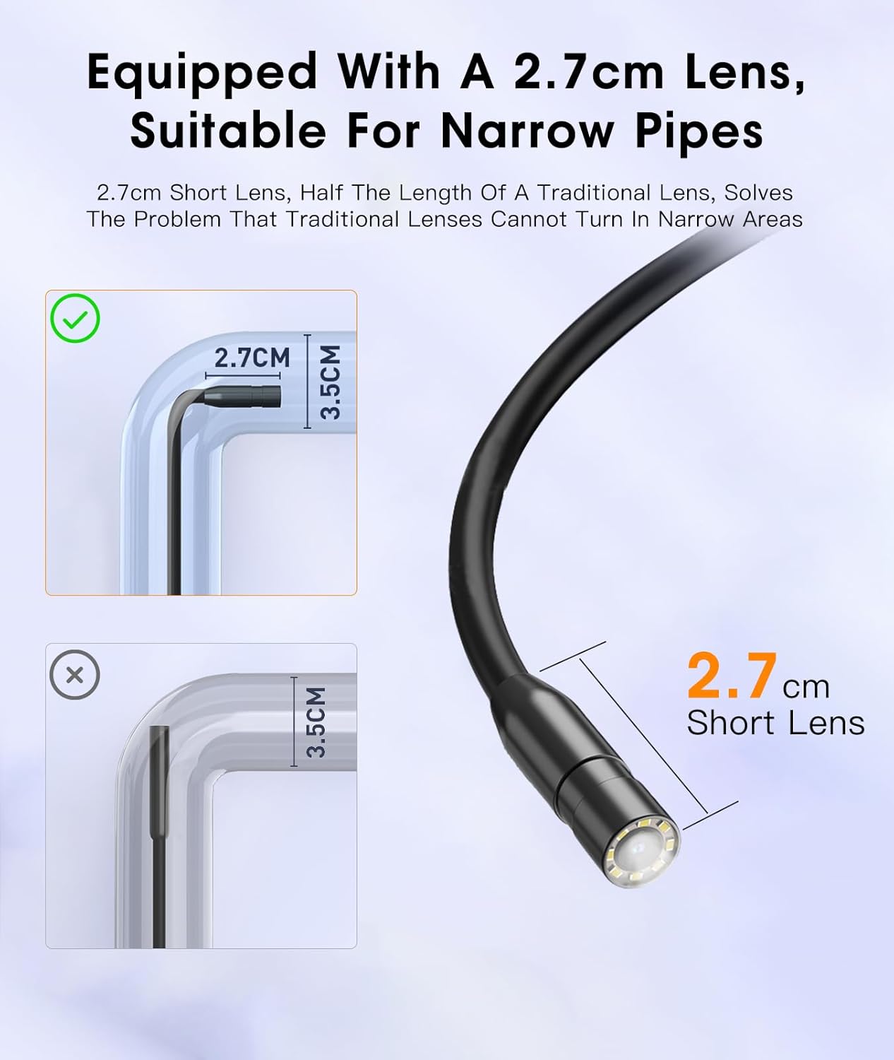 HD Screen Endoscope Camera with LED Light, Flexible Borescope for Pipeline & Car Inspections, Portable, 2000mAh Battery, Waterproof, Single Lens Design