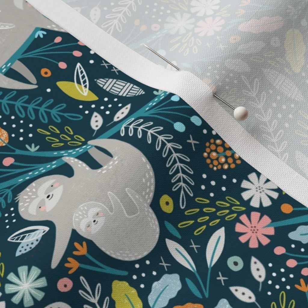 Spoonflower Fabric - Floral Tropical Sloth Butterflies Jungle Nursery Blue Nature Tree Printed on Petal Signature Cotton Fabric by The Yard - Sewing Quilting Apparel Crafts Decor