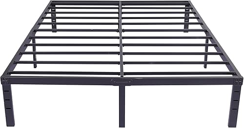 Miniatura 7 de Marco de cama Queen de 14 pulgadas, soporte de listones de acero resistente de 2500 libras, sin ruido, no necesita somier, fácil montaje, color negro