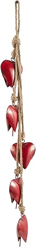 Miniatura 7 de Deco 79 Campana decorativa de corazón de metal con cuerda para colgar de yute, 4 x 2 x 35 pulgadas, rojo