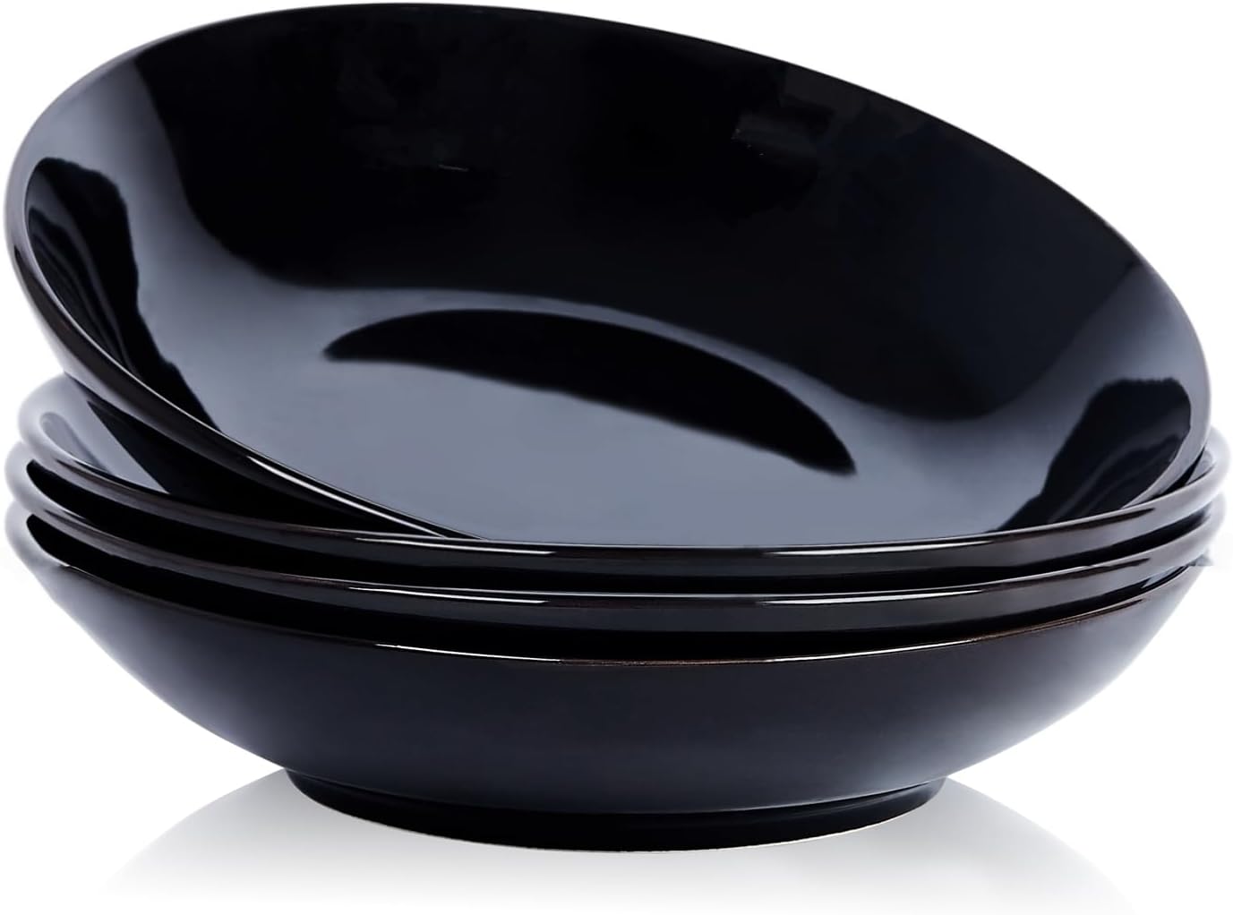 Ceramic 40oz Pasta Bowls Set of 4,9 inch Blue and White Large Salad Serving Bowl, Microwave and Oven Safe Dinner Dishes(Black)