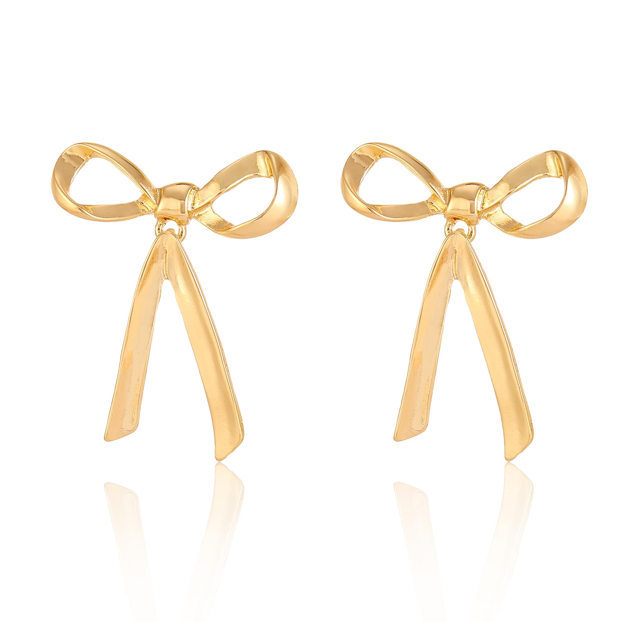 Pwiuor Gold Bow Drop Earrings for Women Girls Trendy Ribbon Bow Dangle Statement Earrings Gift Hypoallergenic Formal Bow Jewelry