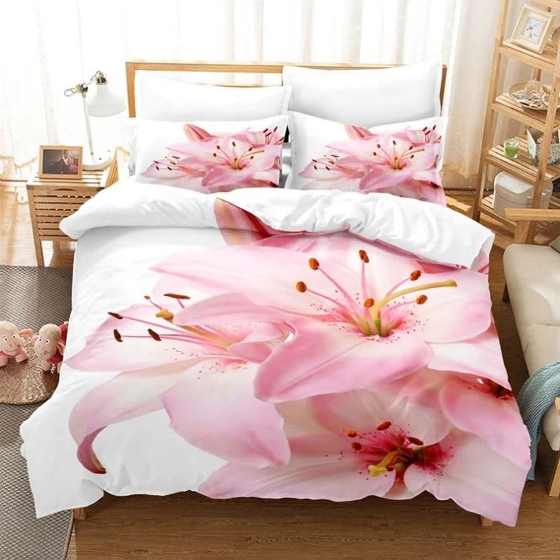 Parure de lit 220x240 adulte fleur blanche avec housse de couette et taies 65x65cm