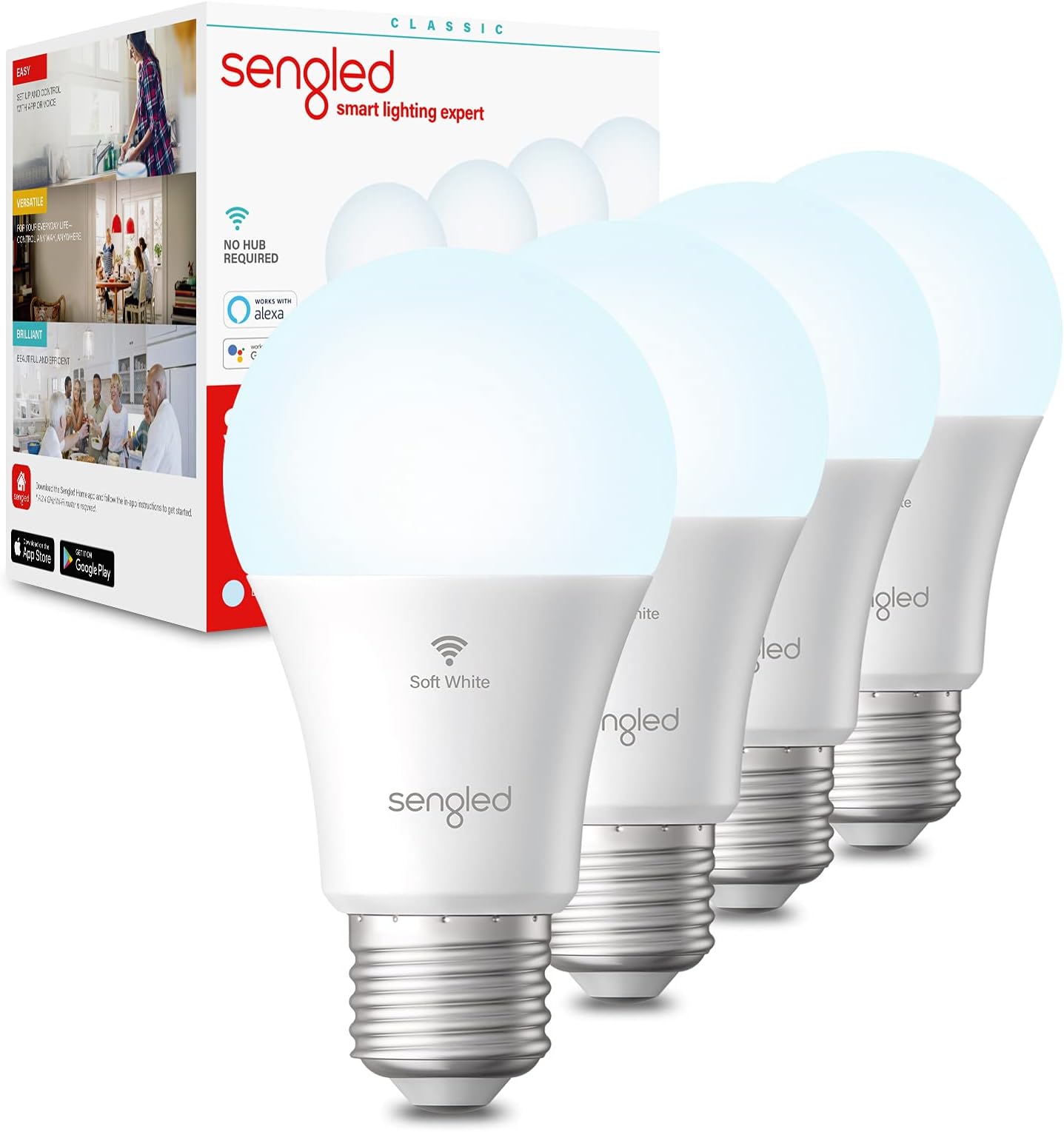Alexa WiFi Light Bulb - Smart Bulbs That Work with Alexa/Google Assistant, A19 Daylight (5000K) - No Hub Required, 800LM 60W High CRI)60 Equivalent, 4 Count (Pack of 1)