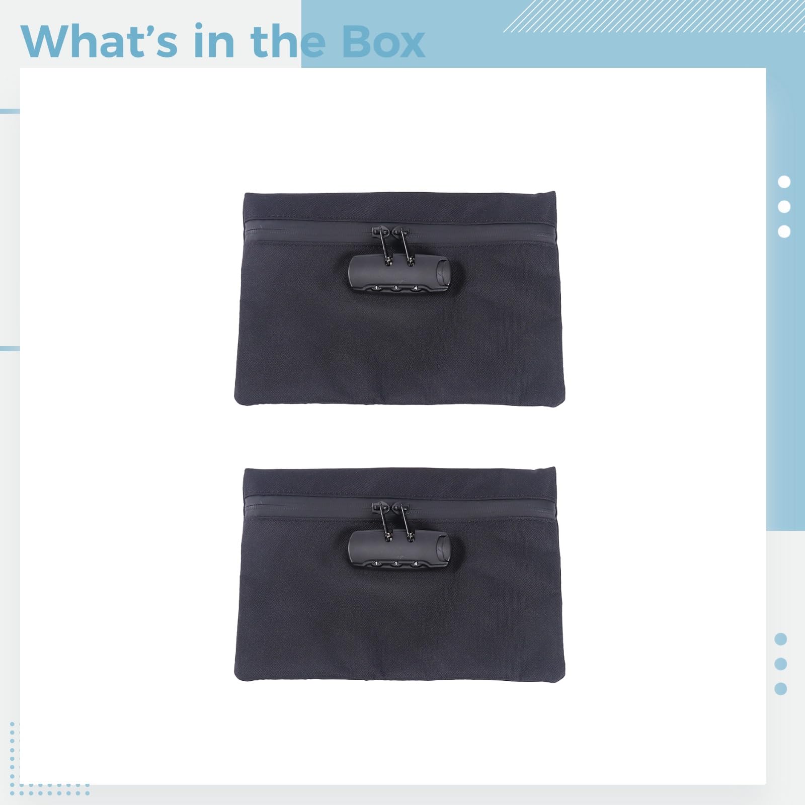 Lot de 2 sacs à argent verrouillables, grand portefeuille à code, 24 x 16,5 cm en tissu Oxford 600D, format portable pour cartes bancaires, chèques, espèces, noir