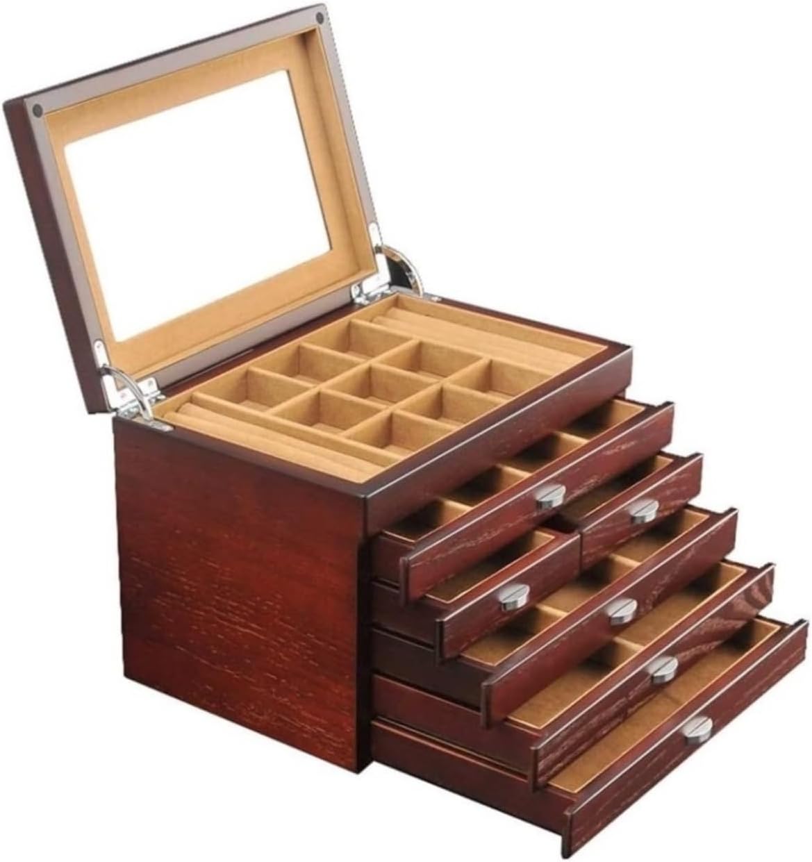 宝石箱 10層木製収納ジュエリーケース 引き出し付き 特大ジュエリー